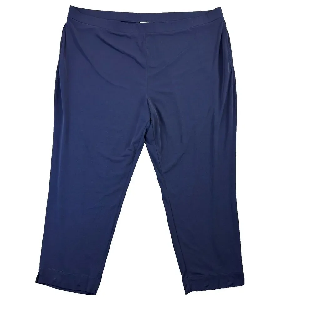 Susan Graver Pants Womens 3X Navy Modern Essentials Liquid Knit Crop Pull On